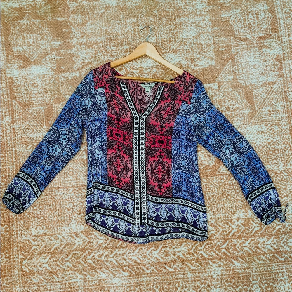 Blue and Pink Lucky Brand Boho Top
